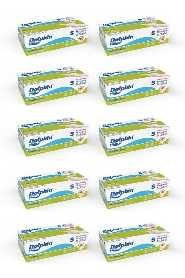 Dolphin Pudralı Lateks Muayene Eldiveni 100 Adet x 10 Paket