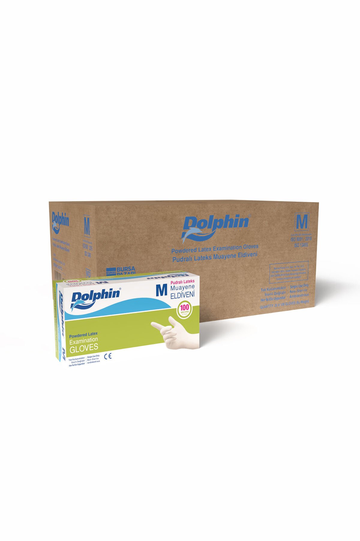 Dolphin Pudralı Lateks Muayene Eldiveni 100 Adet x 20 Paket