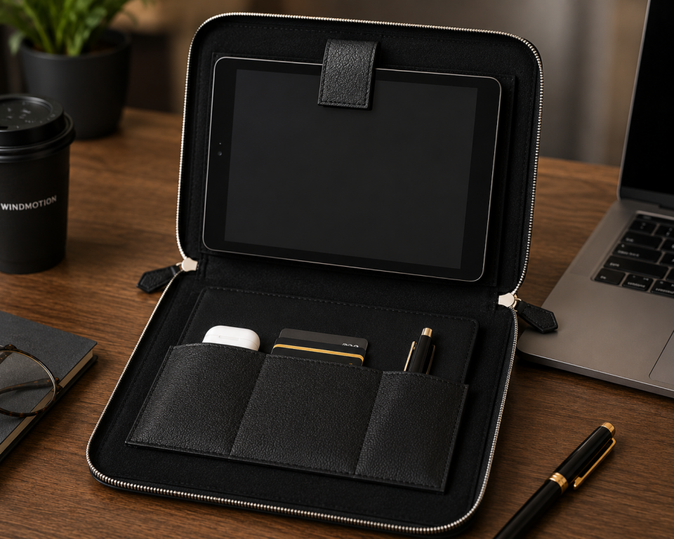 WindMotion Premium Tablet Kılıfı Evrak ve Aksesuar Organizer Çantası Siyah