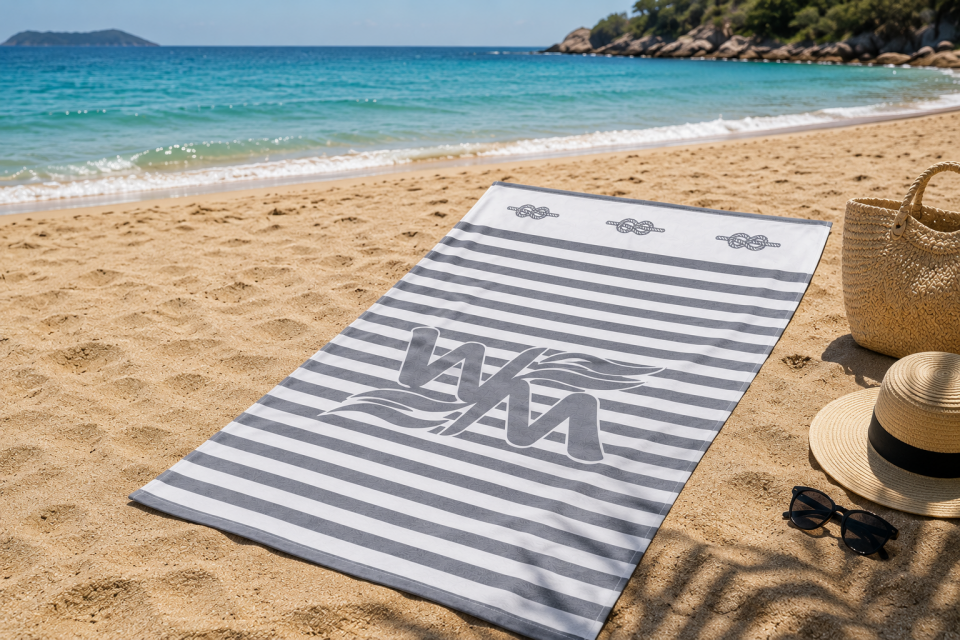 Windmotion Barcelona %100 Pamuk Plaj Havlusu Gri/Beyaz 70x175